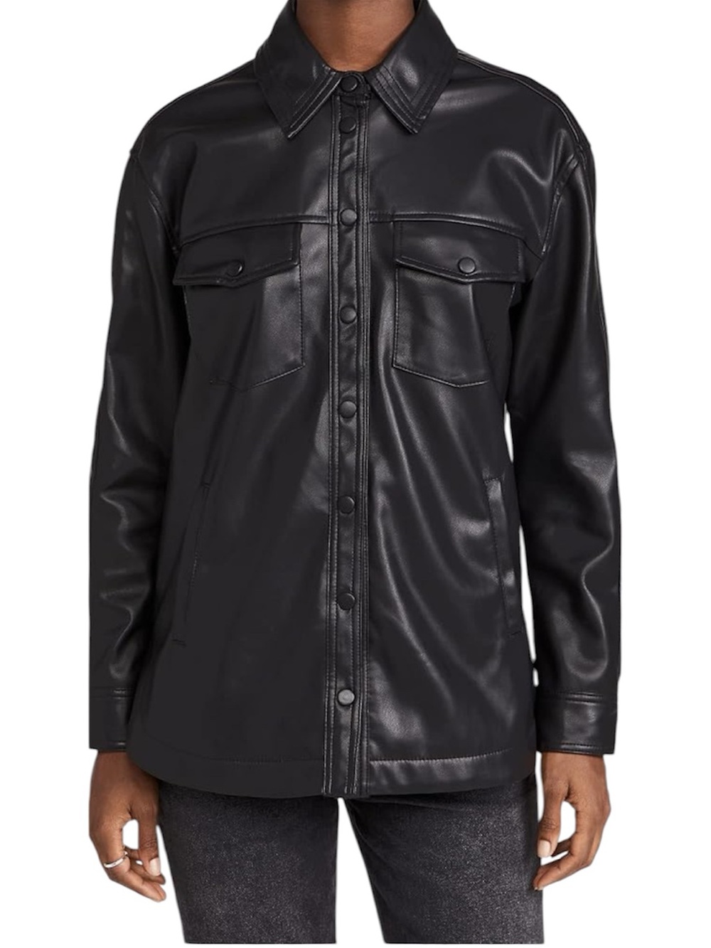 Dollhouse Black Faux Leather Shacket Button Down Shirt Jacket Size S